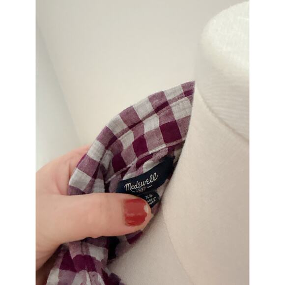 Madewell Women’s XS Gingham Plaid Mini Check Market Popover Button Front Top - Picture 9 of 9